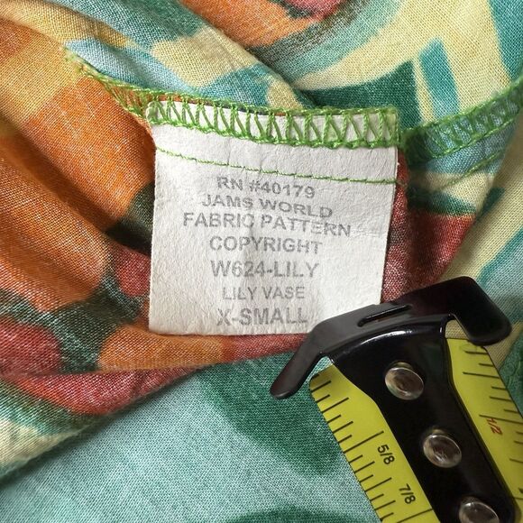 VINTAGE Jams World Hawaiian Floral Blouse Women’s XS Lily Vase Aloha Button Top - Picture 9 of 13